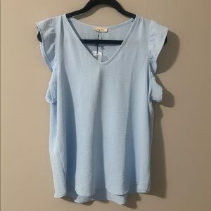 Elegant Light Blue V-Neck Blouse